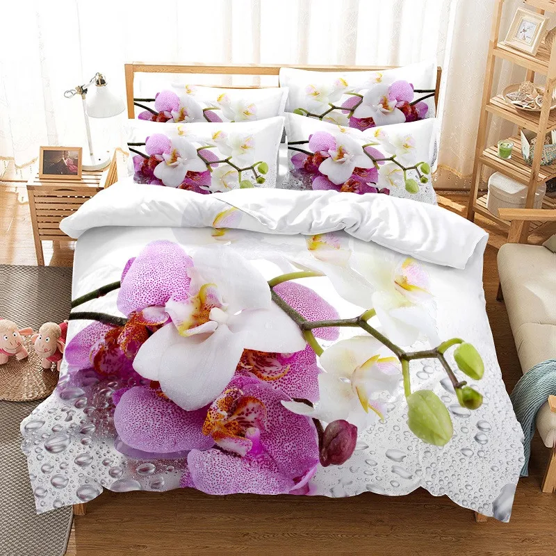 3D Printing Drawing - Bloemen beddengoedset Dekbedovertrekset 3D-beddengoed Digitaal printen