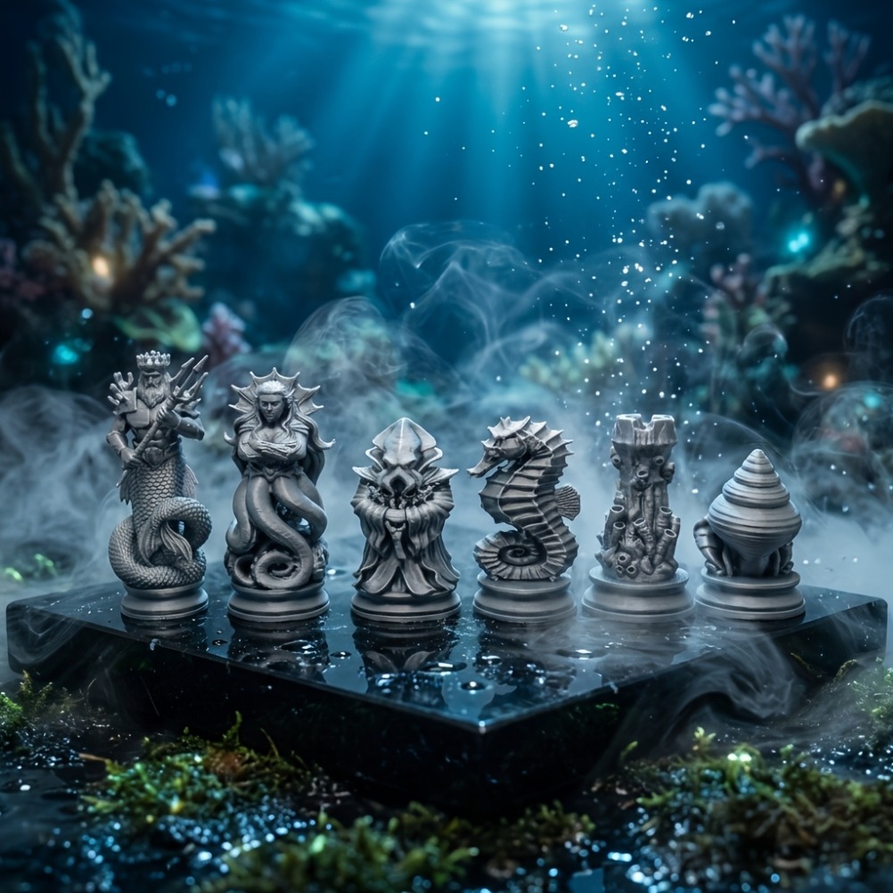 3D Printing Chess - 16-delige Ocean Myth schaakfiguren 3D geprint