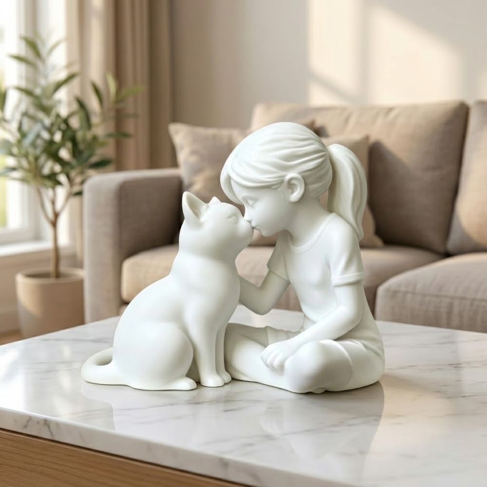 3D Printing Mockup - 3D-geprinte meisje- en kattensculptuur, unieke plastic