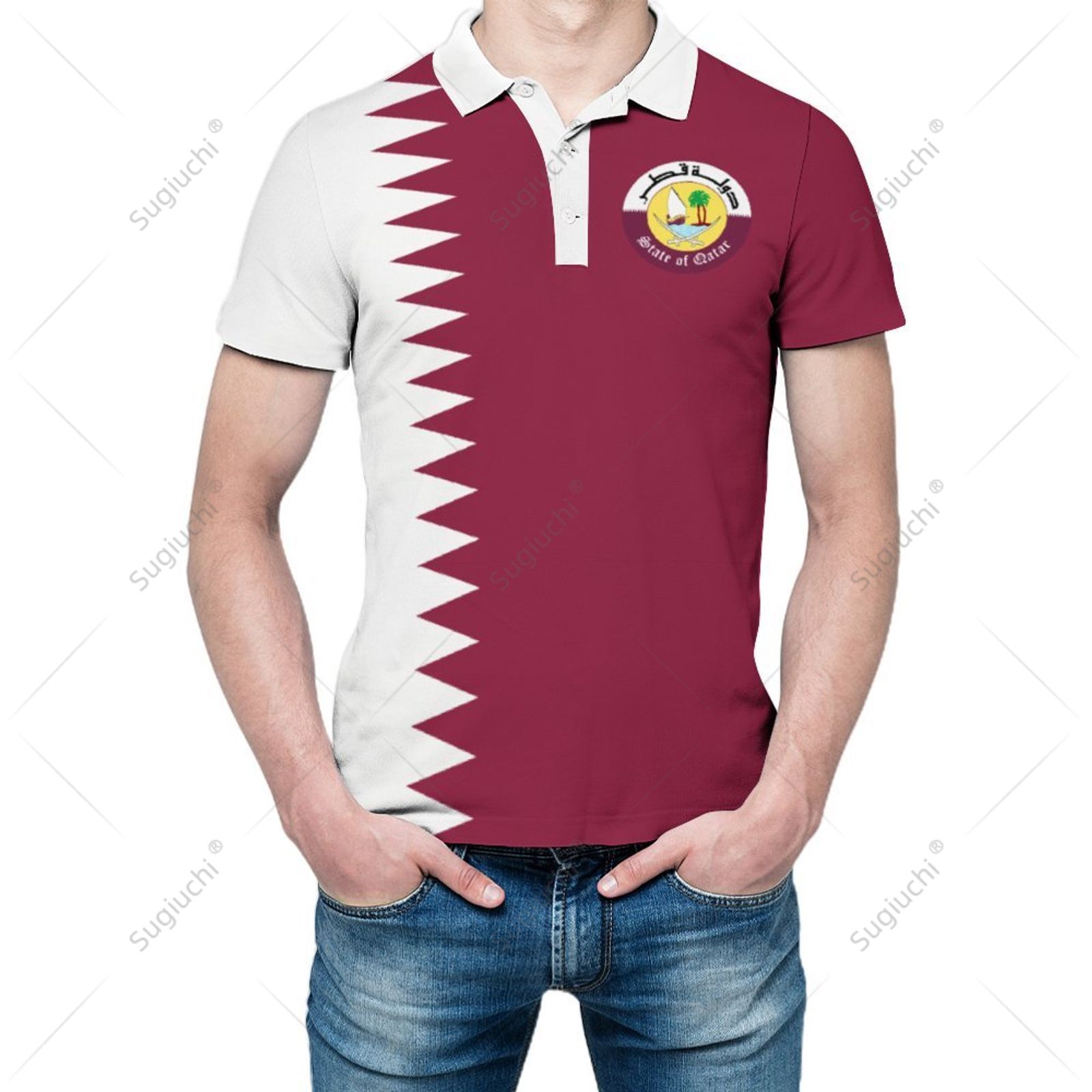 Unisex poloshirt Qatar vlag 3D - 3D Printing Qatar recensie en prijs