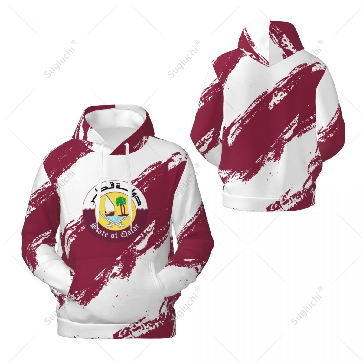 Unisex Qatar Vlag Kleur Hoodie - 3D Printing Qatar recensie en prijs